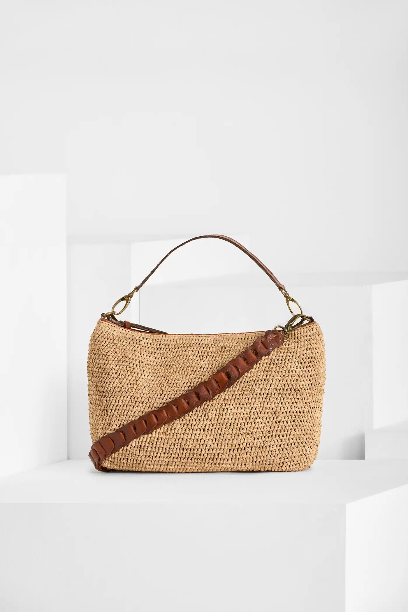トートバッグ IBELIV SS25 LAHADY BAG (LAHADY TEA) LAHADY - RAFFIA Handbag with Leather Shoulder Strap Medium
